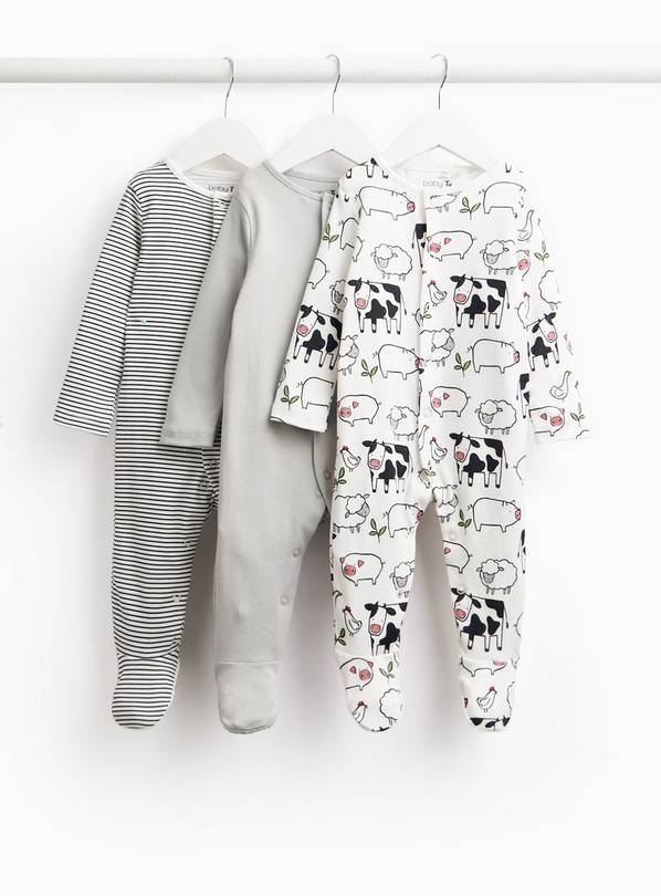 Farmyard Print Sleepsuits 3-Pack 3-6 months